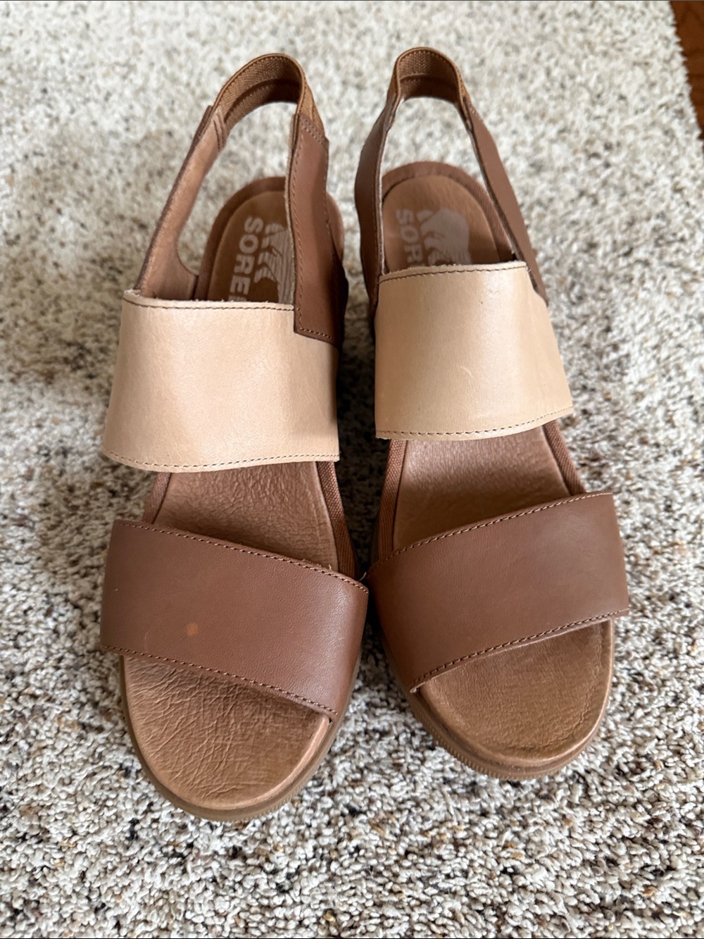 Sorel Two-Tone Tan and Brown Women's Slingback Sandals